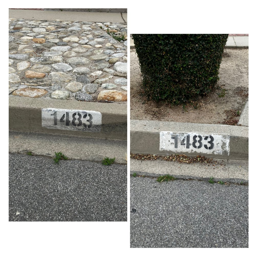 Faded curb numbers restored to bold, crisp 1483 address paint